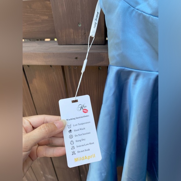 MildApril Spaghetti Straps Satin Bridesmaid Balloon Dress Light Blue size 6 - Picture 2 of 14